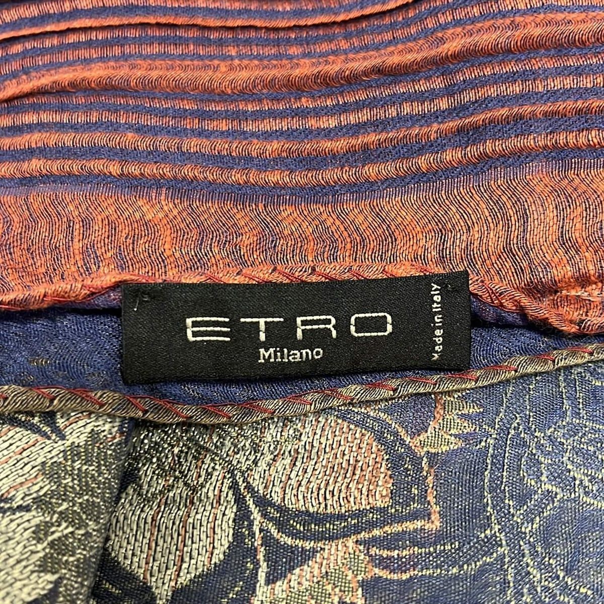 ETRO エトロ ストール ショール ブルー レッド マルチ リネン シルク