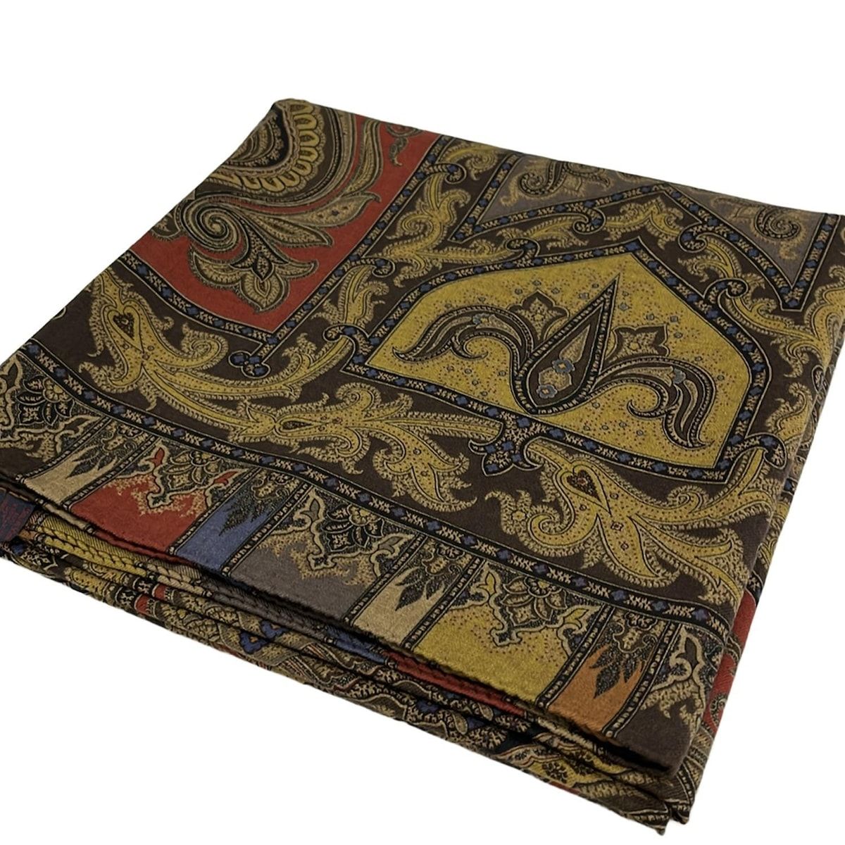  ETRO エトロ ストール ショール ダークブラウン ダークイエロー マルチ ペイズリー柄 ウール シルク ストール ショール 小物