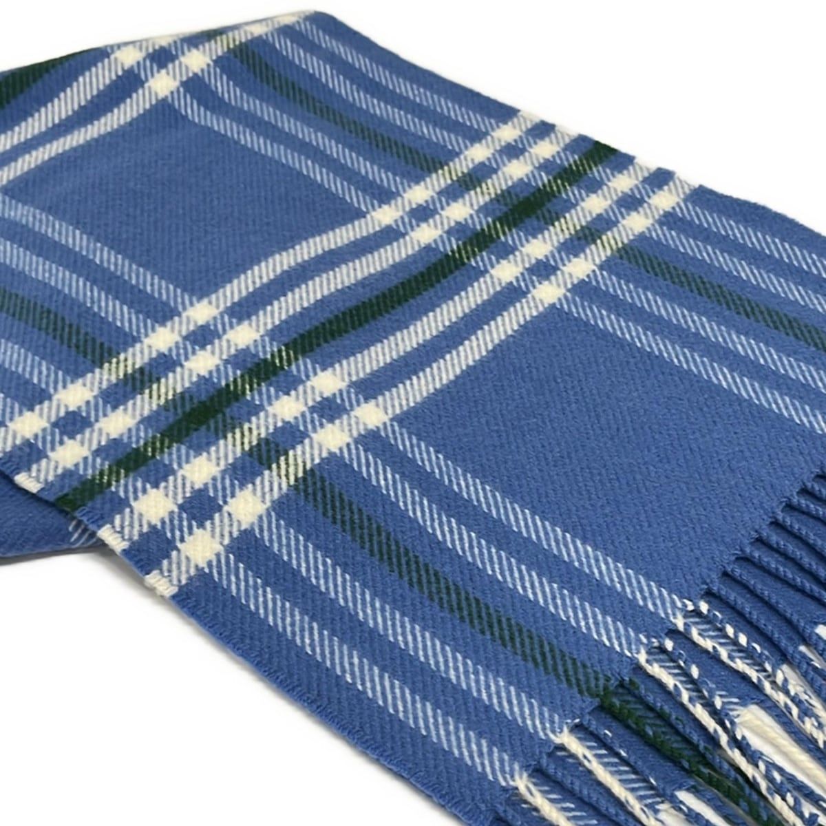 HERMES(エルメス) マフラー美品 - ブルー×白×ダークグリーン チェック