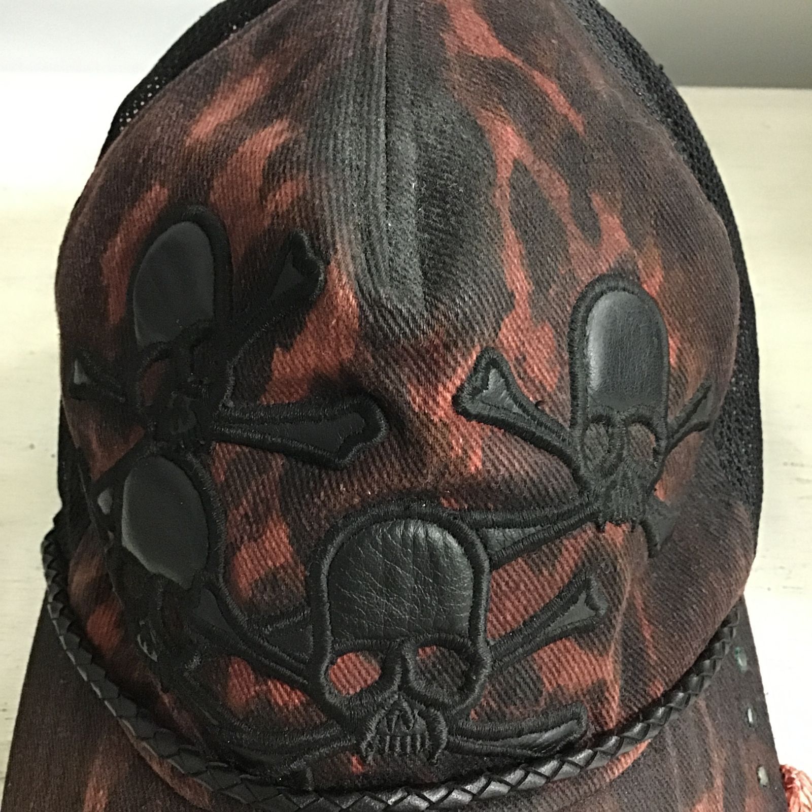 八戸791-3-20251117】Roen ロエン スカル メッシュキャップ レッド系