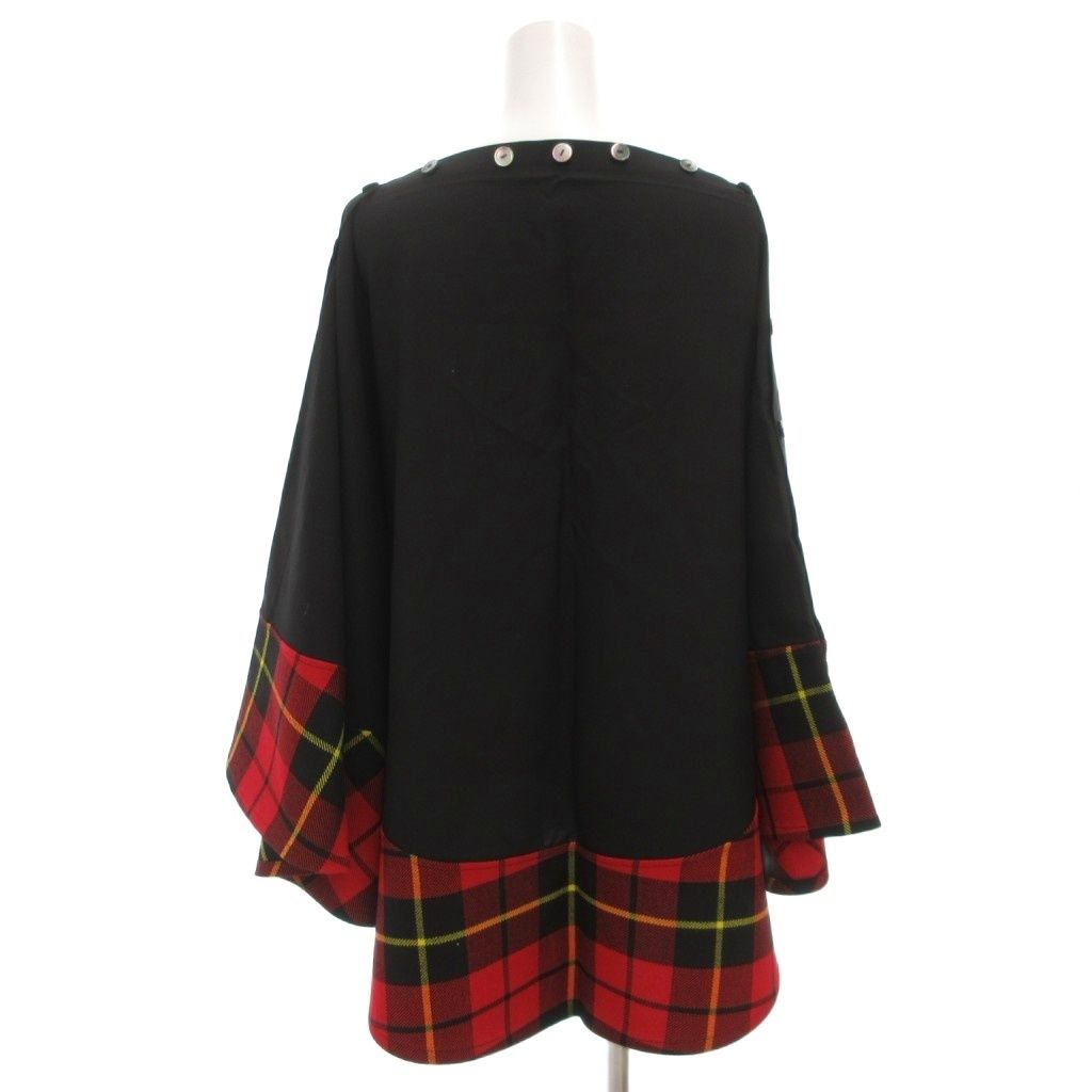 NIPPON 日本 東貿易 2 WAY ケープ ポンチョ フ スカート ウール タータンチェック 赤 レッド 黒 ブラック GV