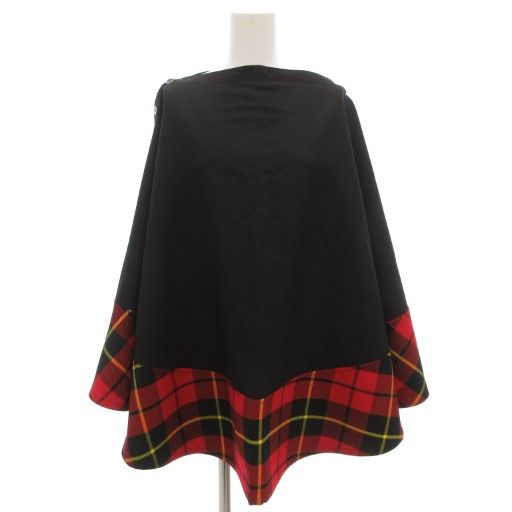 NIPPON 日本 東貿易 2 WAY ケープ ポンチョ フ スカート ウール タータンチェック 赤 レッド 黒 ブラック GV