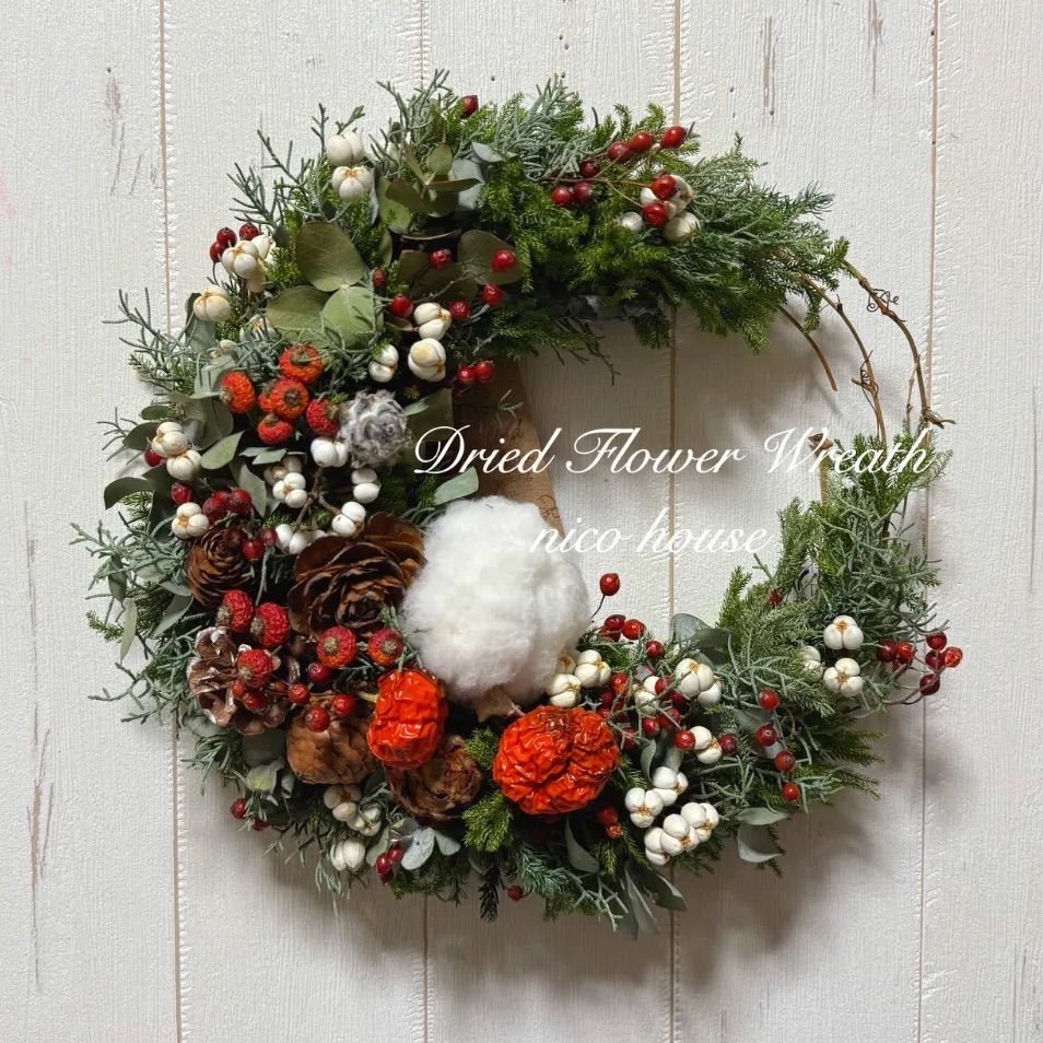 ドライフラワークレセントリース （直径約27cm） ドライフラワーリース