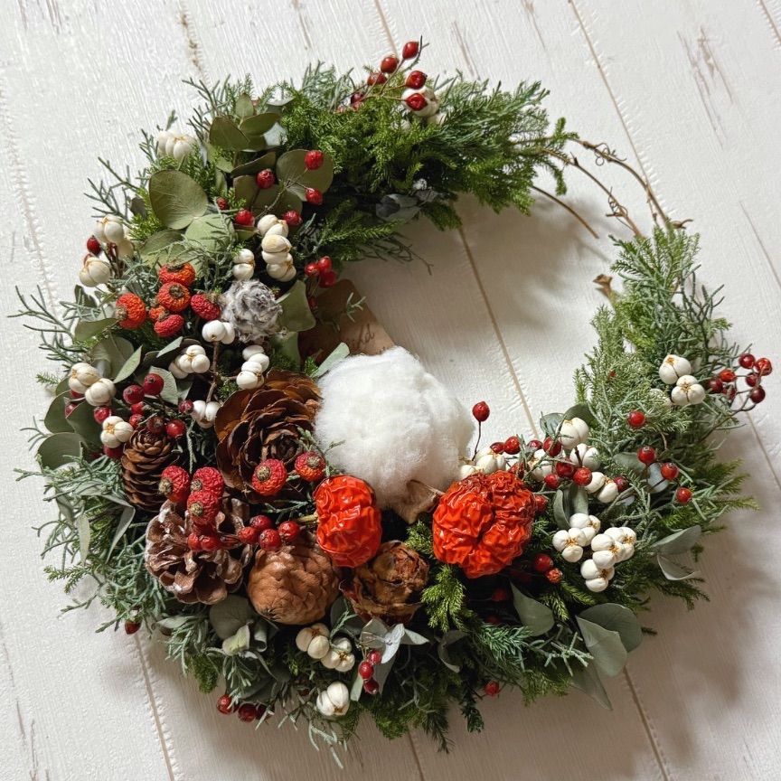 ドライフラワークレセントリース （直径約27cm） ドライフラワーリース