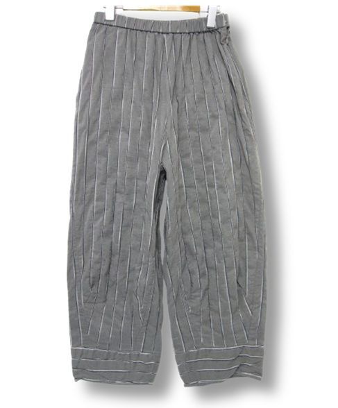 1度のみ着用 慈雨 ジウ JIU センソユニコ ストレッチ ワイドパンツ ストライプ ウエストゴム グレー Lサイズ40 管理番号 -251124-503 510