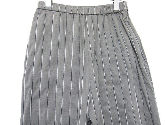 1度のみ着用 慈雨 ジウ JIU センソユニコ ストレッチ ワイドパンツ ストライプ ウエストゴム グレー Lサイズ40 管理番号 -251124-503 510