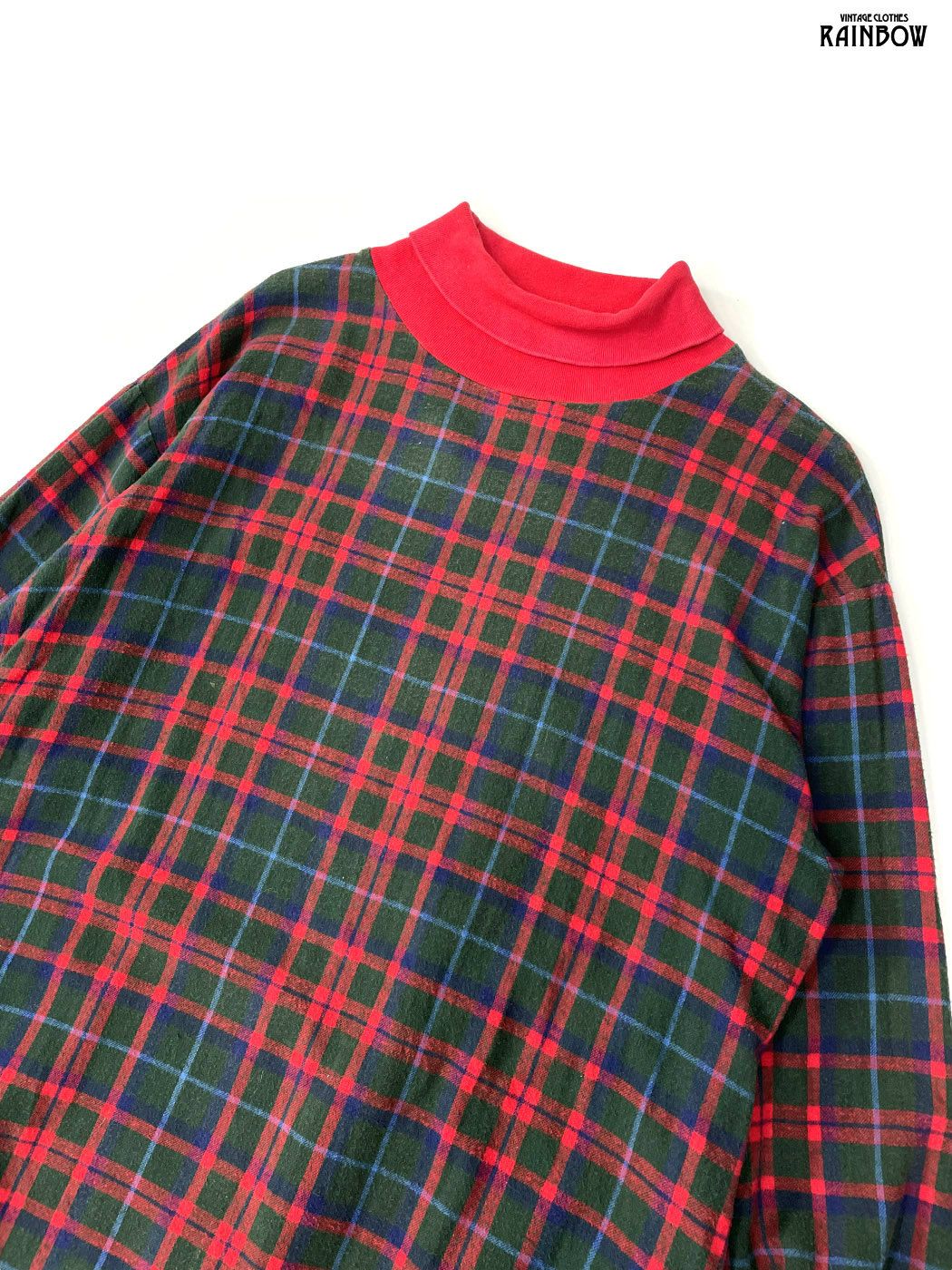古着 L.L.Bean エルエルビーン タートルネック アメリカ製 チェック柄 コットン100％ ロング丈 長袖 ワンピース 赤 緑 otu 2508060