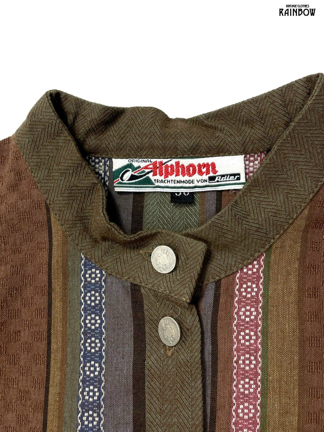  古着 Alphorn ストライプ柄 コットン 総柄 膝丈 長袖 ワンピース 茶 otu 2508065 その他 ワンピース