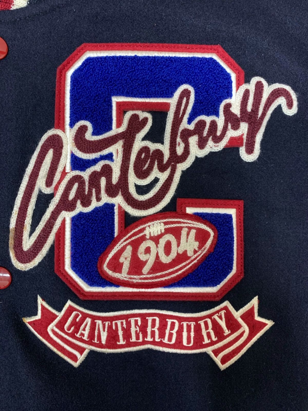 canterbury (カンタベリー) スタジャン 袖切り替え レザー ワッペン RA