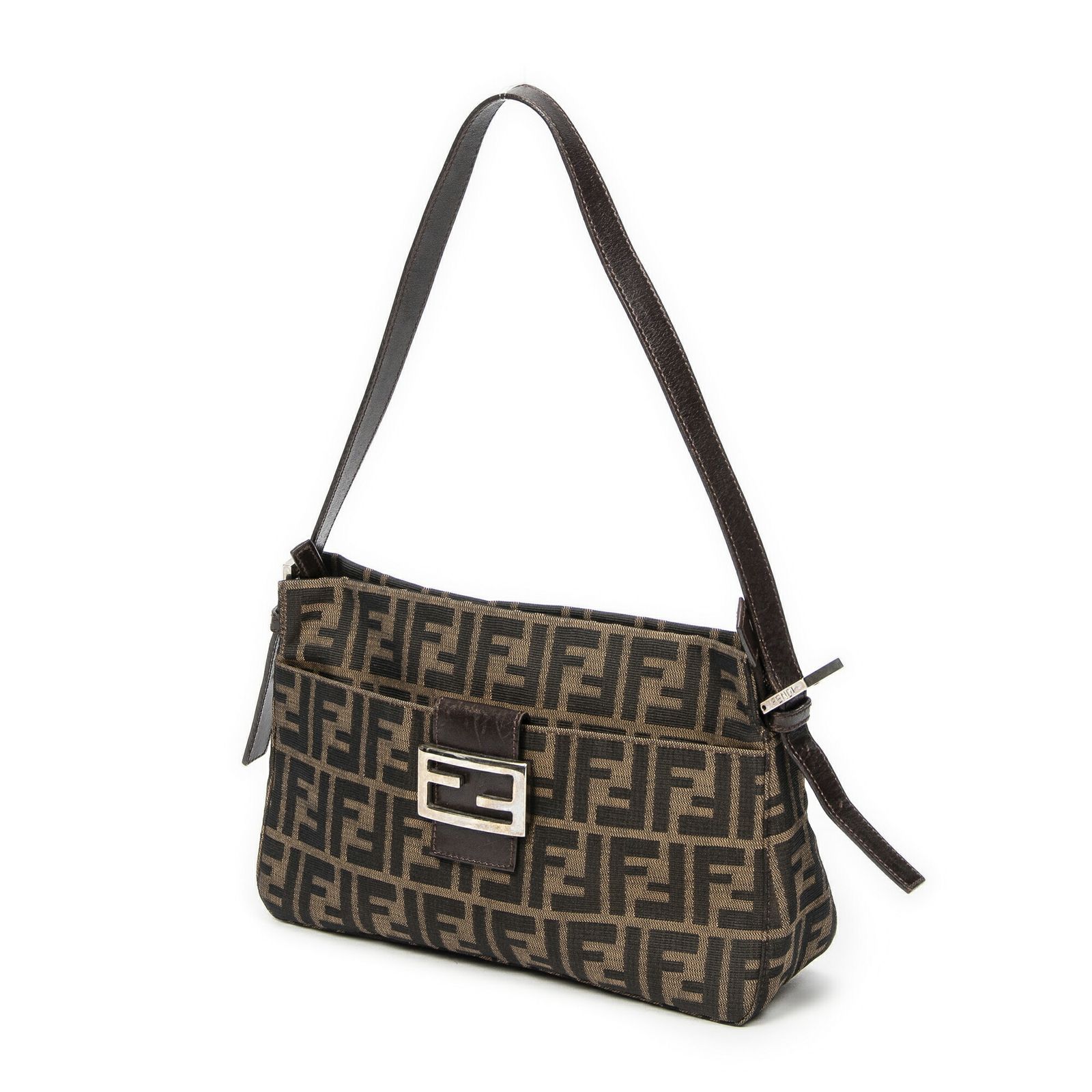 FENDI フェンディフロントスリップポケットホーボーブラウン ブラックズッカキャンバスA