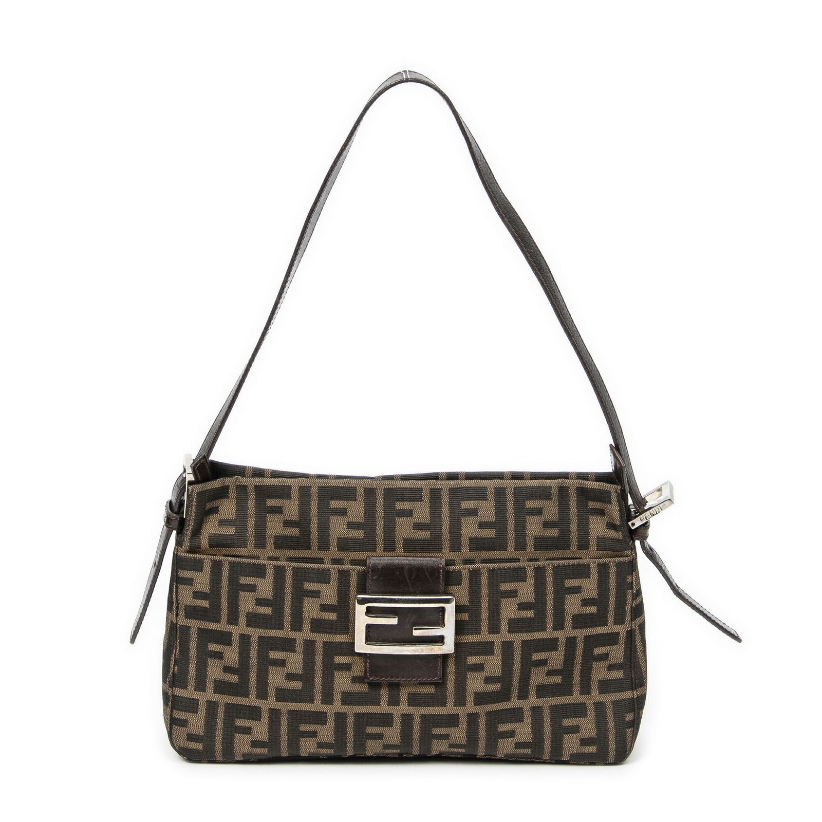 FENDI フェンディフロントスリップポケットホーボーブラウン ブラックズッカキャンバスA