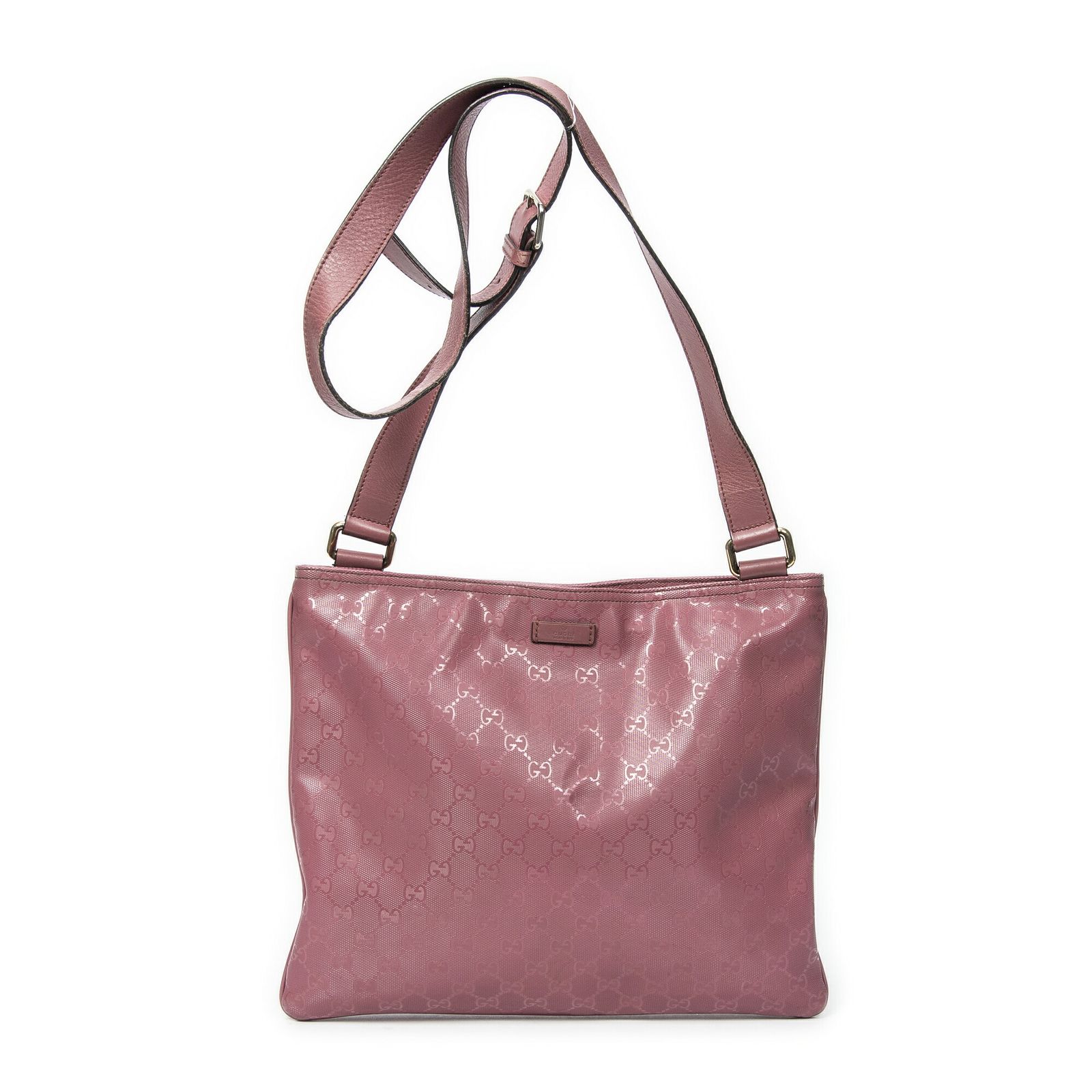 GUCCI グッチラージスクエアジップメッセンジャーピンクグッチッシマ インプリントPVCキャンバスAB