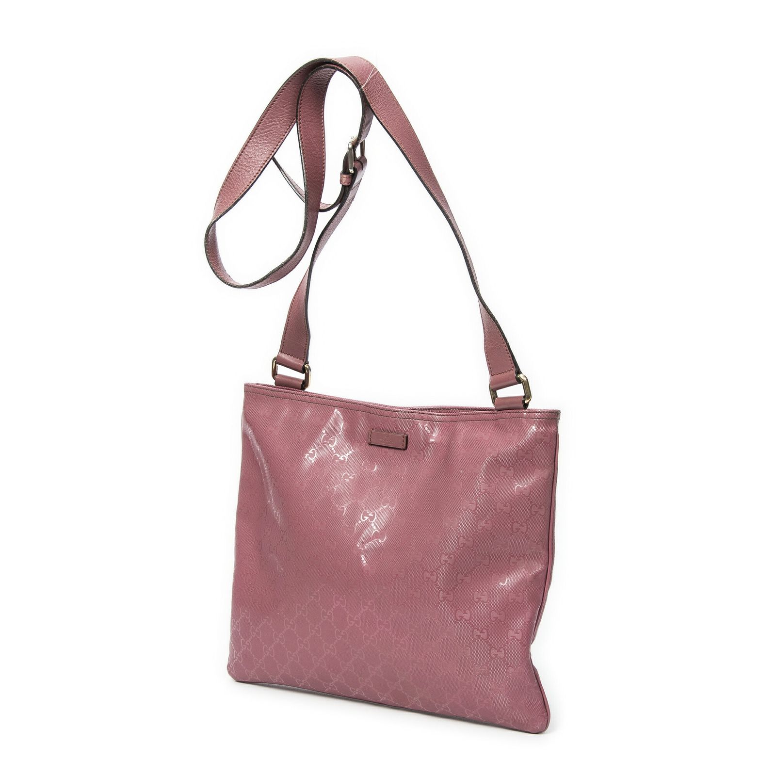 GUCCI グッチラージスクエアジップメッセンジャーピンクグッチッシマ インプリントPVCキャンバスAB