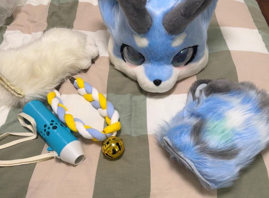 ファースーツ 着ぐるみセット NO 310 犬 水色 青 ケモノ 全頭ヘッド ぬいぐるみ コスプレ コスチューム