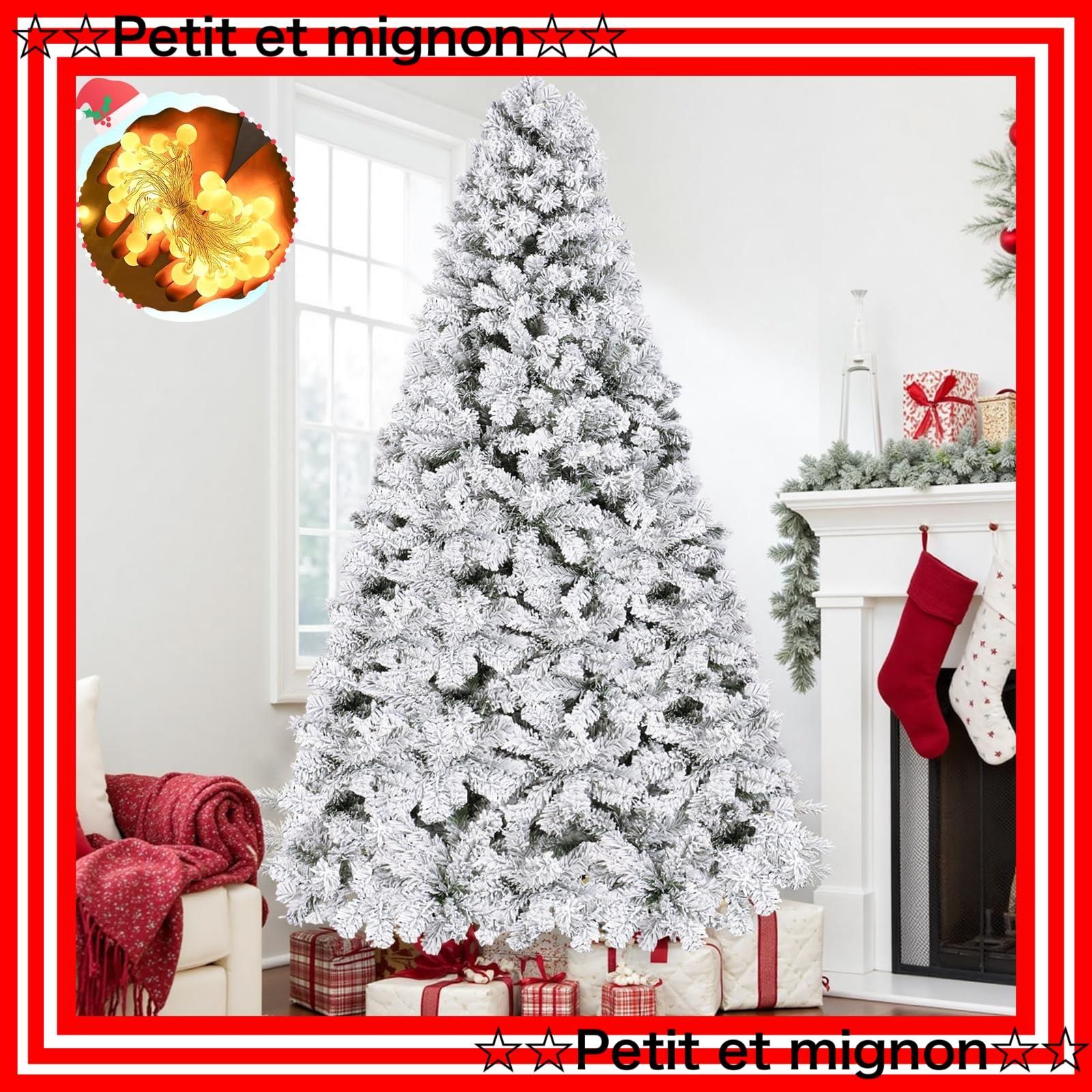 店舗装飾 組立簡単 モミの木 ライト付き 白 ツリー 1100本の枝 高濃密度 おしゃれ 210 tree christmas プレゼント ヌードツリー リアル 電飾付き 雪化粧 cm QUE