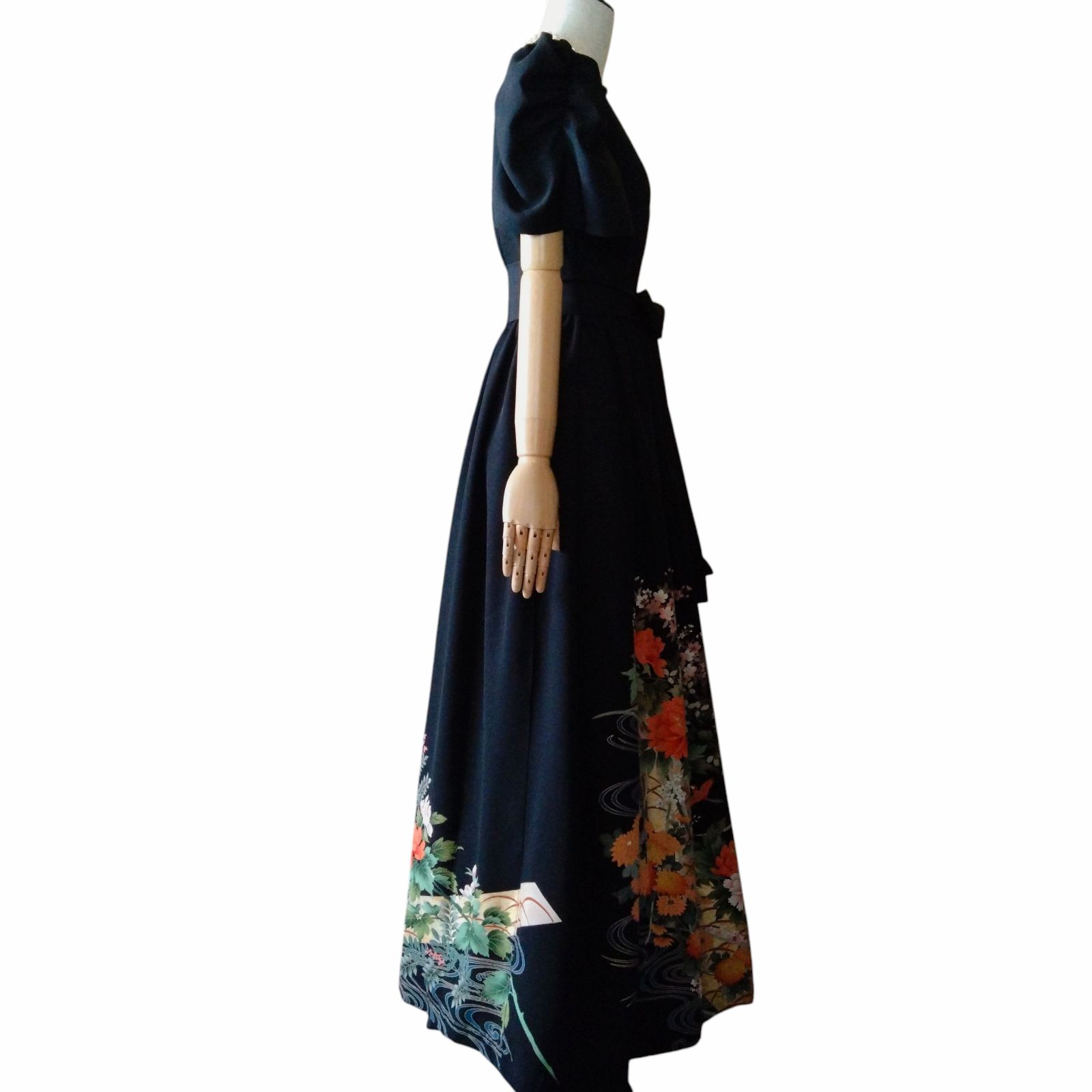 ❦Kaena❦ 着物リメイク ワンピース コンシャス ロング ギャザー