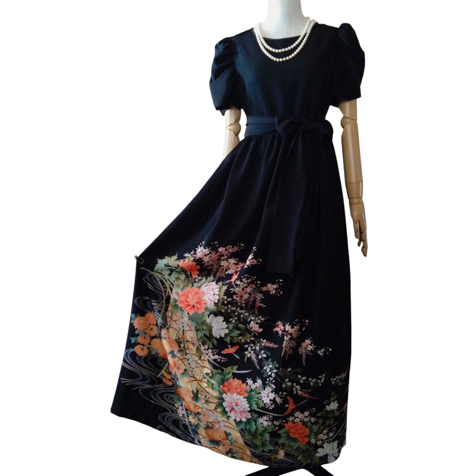 ❦Kaena❦ 着物リメイク ワンピース コンシャス ロング ギャザー