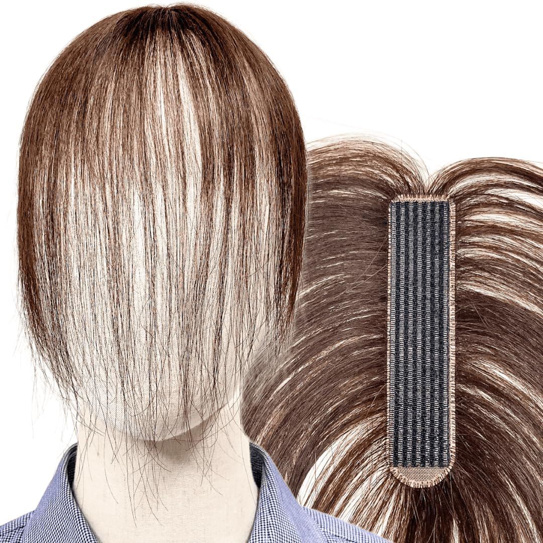 ルスブリラーレ ナチュラルブラウン ポイントウィッグ 脱毛 女性 つむじ 前髪 前髪ウィッグ 薄毛隠し 部分かつら 自然 軽量 増毛 つけ毛 トップピース 手植え 前髪未カット 女性用 ヘアピース 人毛 分け目 リタッチ ピン不要 部