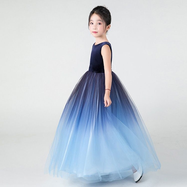 140 cm ネイビー ブルー ピアノ発表会 ドレス ワンピース 女の子 フォーマル 結婚式 子供 キッズドレス 発表会 da 440 s 1