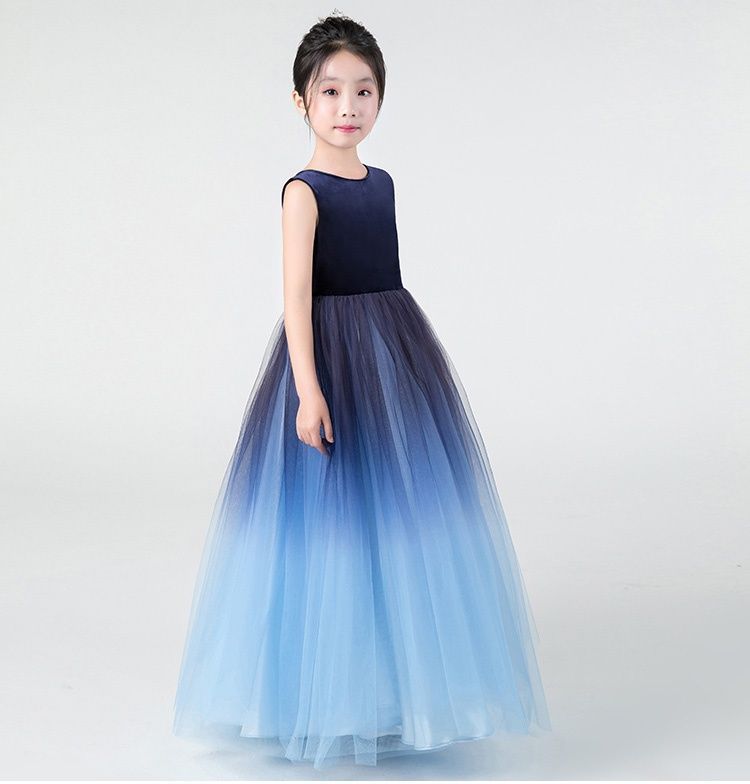 140 cm ネイビー×ブルー ピアノ発表会 ドレス ワンピース 女の子 フォーマル 結婚式 子供 キッズドレス 発表会 da 440 s 1