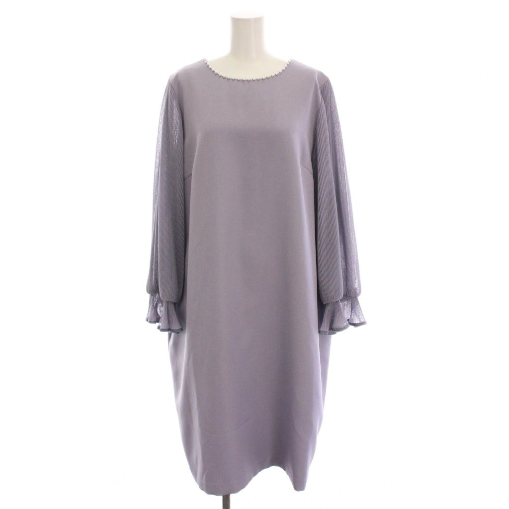ローズティアラ Rose Tiara 袖プリーツ ワンピース ひざ丈 長袖 パール装飾 46 ライトパープル 薄紫 51016 418 YM
