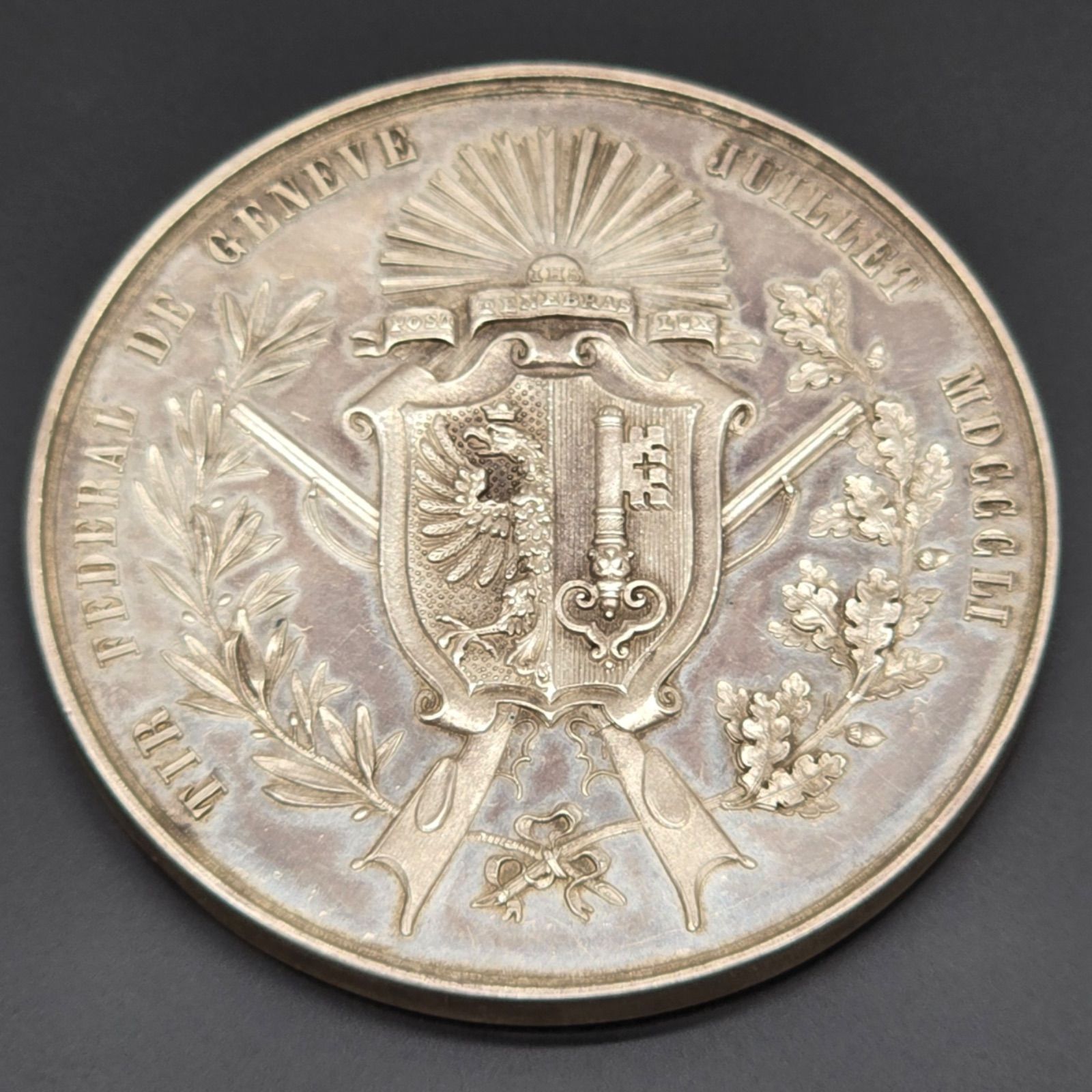スイス 1851年 射撃祭 記念 銀メダル ソーコールドターラー 直径38.2㎜ 24.13 g 比重10.3程度 アンティークコイン シルバーコイン