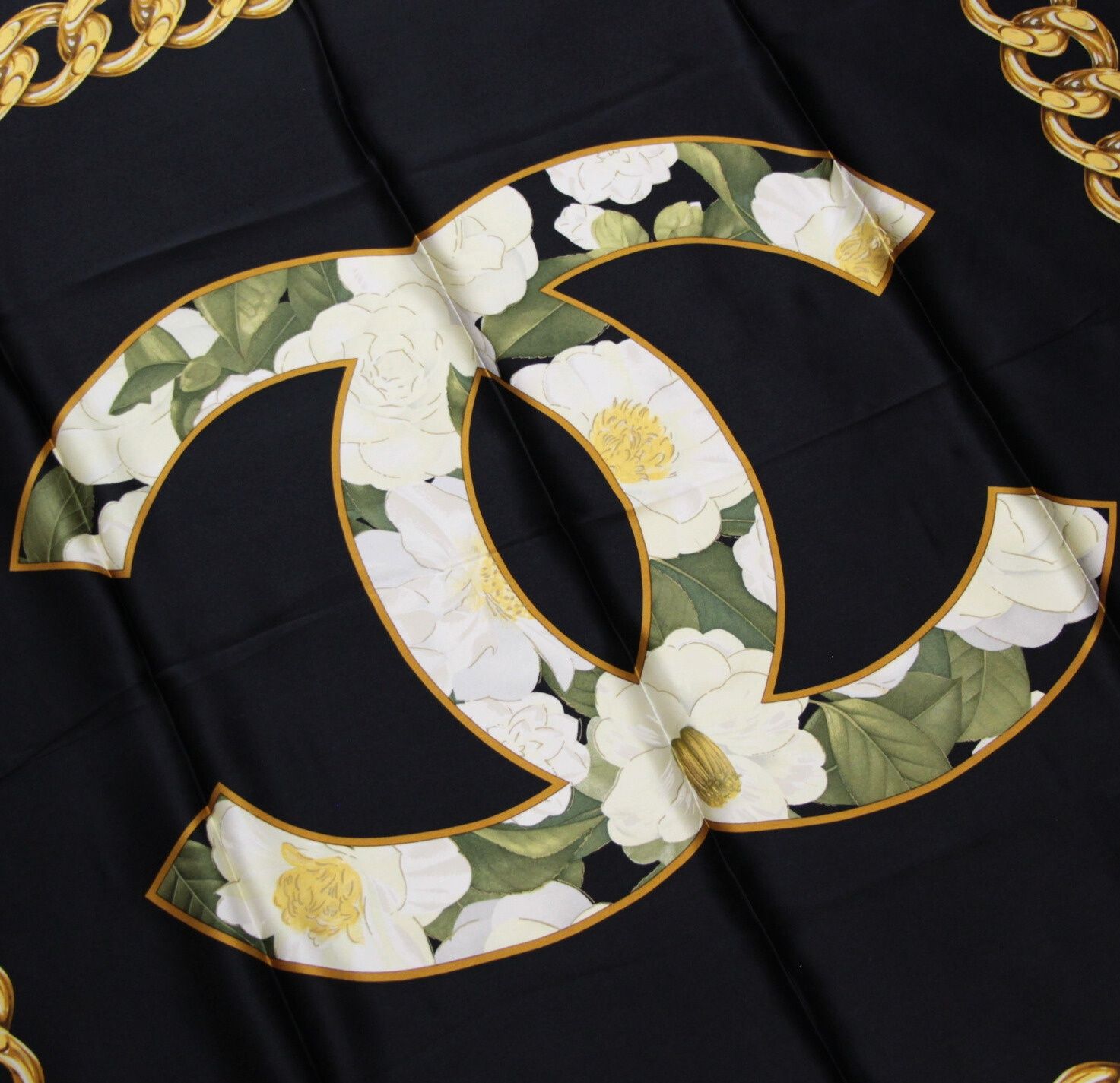 シャネル CHANEL ヴィンテージ 大判スカーフ ココマーク チェーン