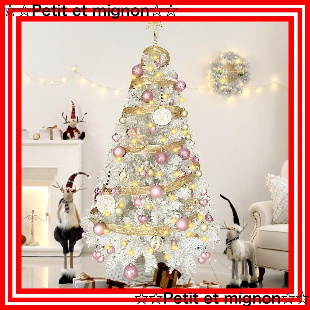 豪華 高濃密度 枝数400本 リアル 組立簡単 ツリー 飾り オーナメント-ボール型LEDライト付き ツリーフルセット 屋内 ピンク 白 屋外 christmastree おしゃれ 商店 北欧風 150 cm