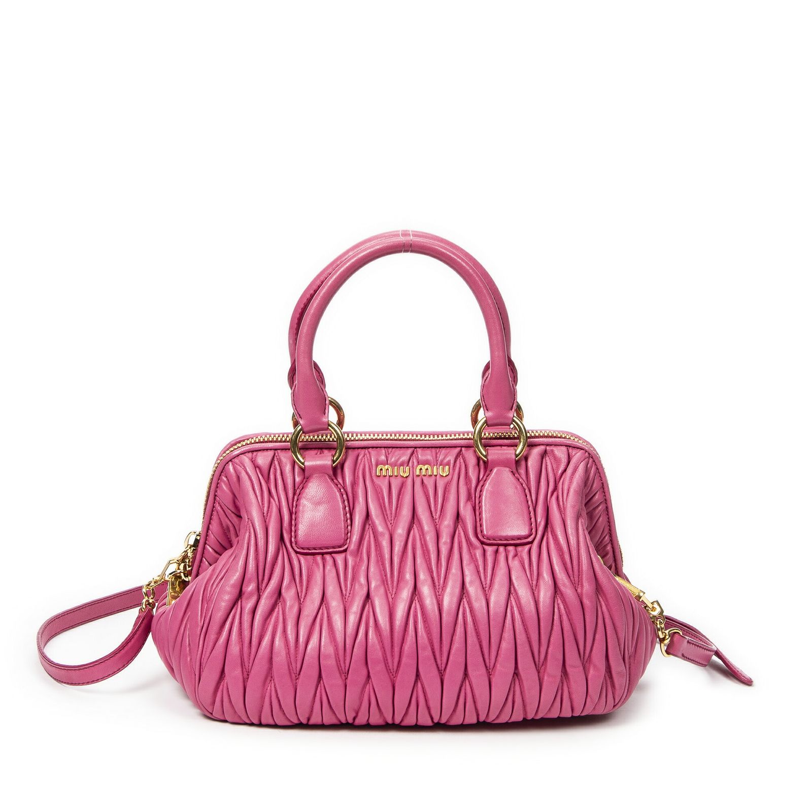 MIU ミュウミュウバウレット トップハンドルピンクナッパマトラッセレザーA