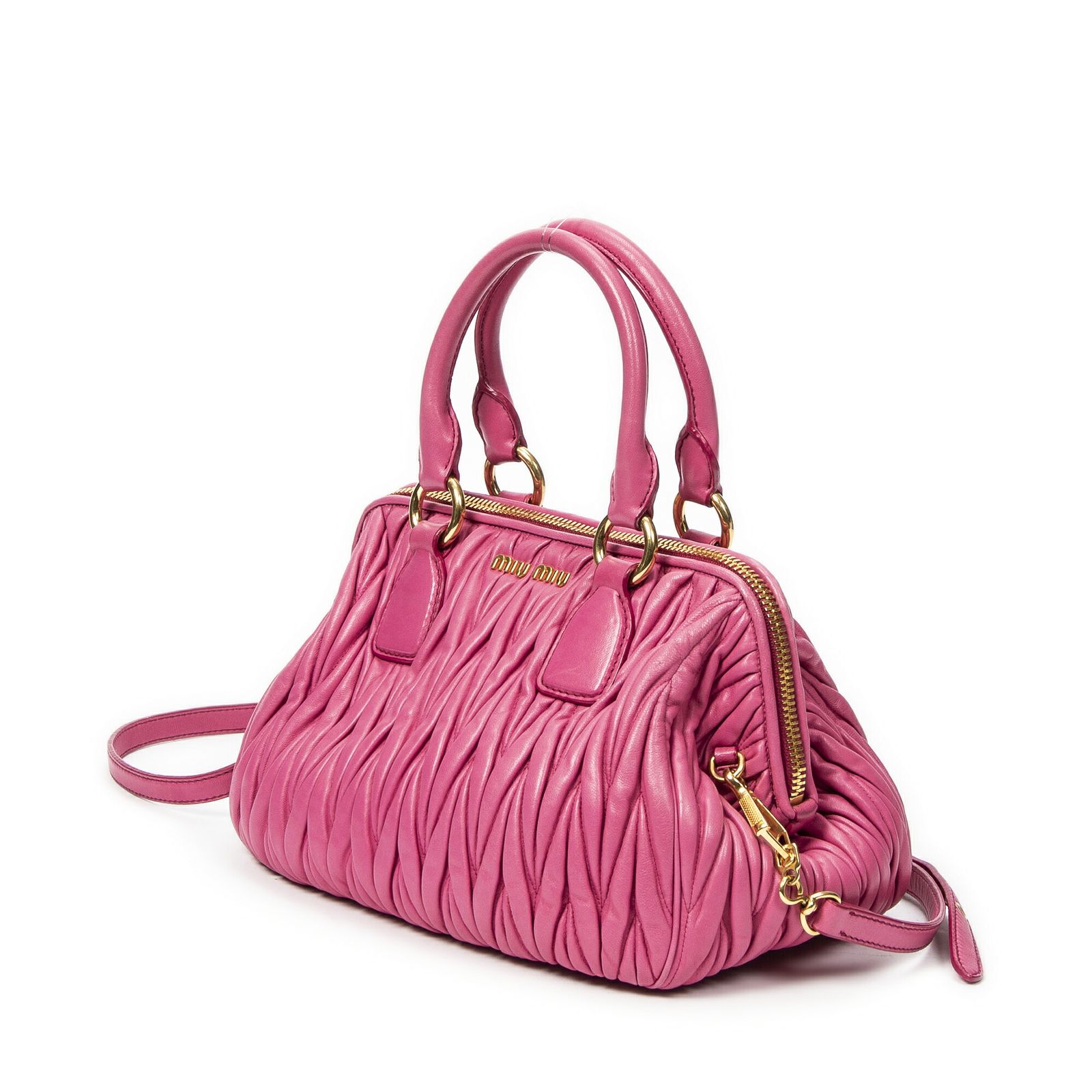 MIU ミュウミュウバウレット トップハンドルピンクナッパマトラッセレザーA