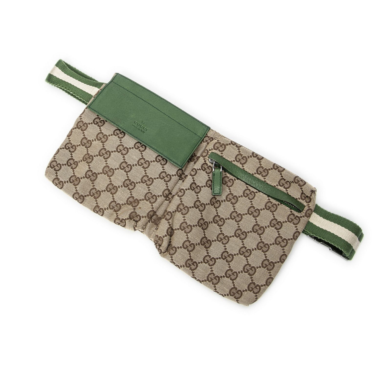 GUCCI グッチウエストポーチ緑 ベージュGGキャンバスA