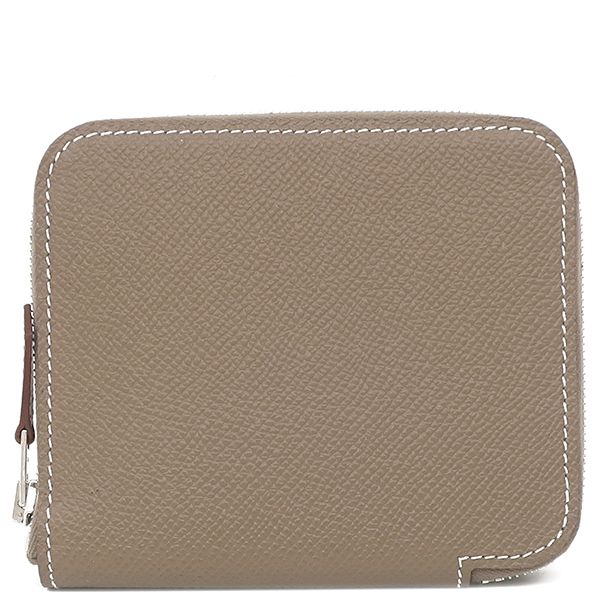 エルメス HERMES コインケース アザップ シルクイン コンパクト ヴォーエプソン エトゥープ シルバー金具 グレージュ ラウンドファスナー K刻印 製 箱