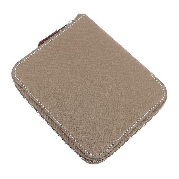 エルメス HERMES コインケース アザップ シルクイン コンパクト ヴォーエプソン エトゥープ シルバー金具 ♥ グレージュ ラウンドファスナー K刻印 製 箱