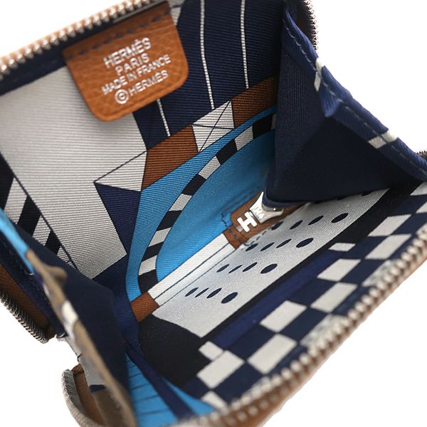  エルメス HERMES コインケース アザップ シルクイン ミニ コンパクト ヴォーエプソン ゴールド シルバー金具 茶 ラウンドファスナー Z刻印 箱 その他 小物