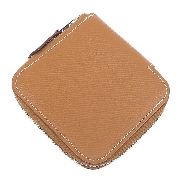 エルメス HERMES コインケース アザップ シルクイン ミニ コンパクト ヴォーエプソン ゴールド シルバー金具 茶 ラウンドファスナー Z刻印 箱