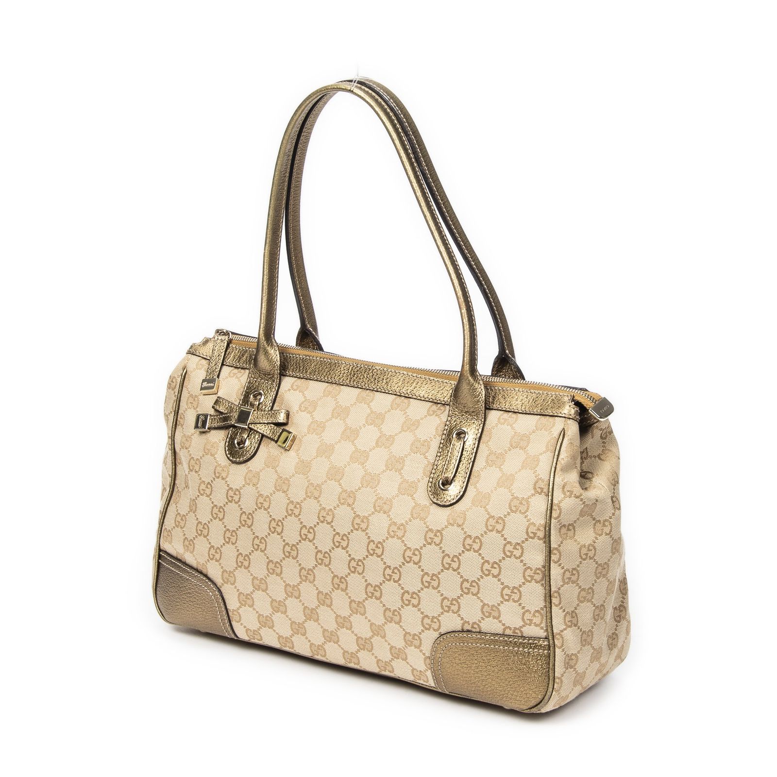 GUCCI グッチミディアム プリンシー トート金 ベージュGGキャンバスA