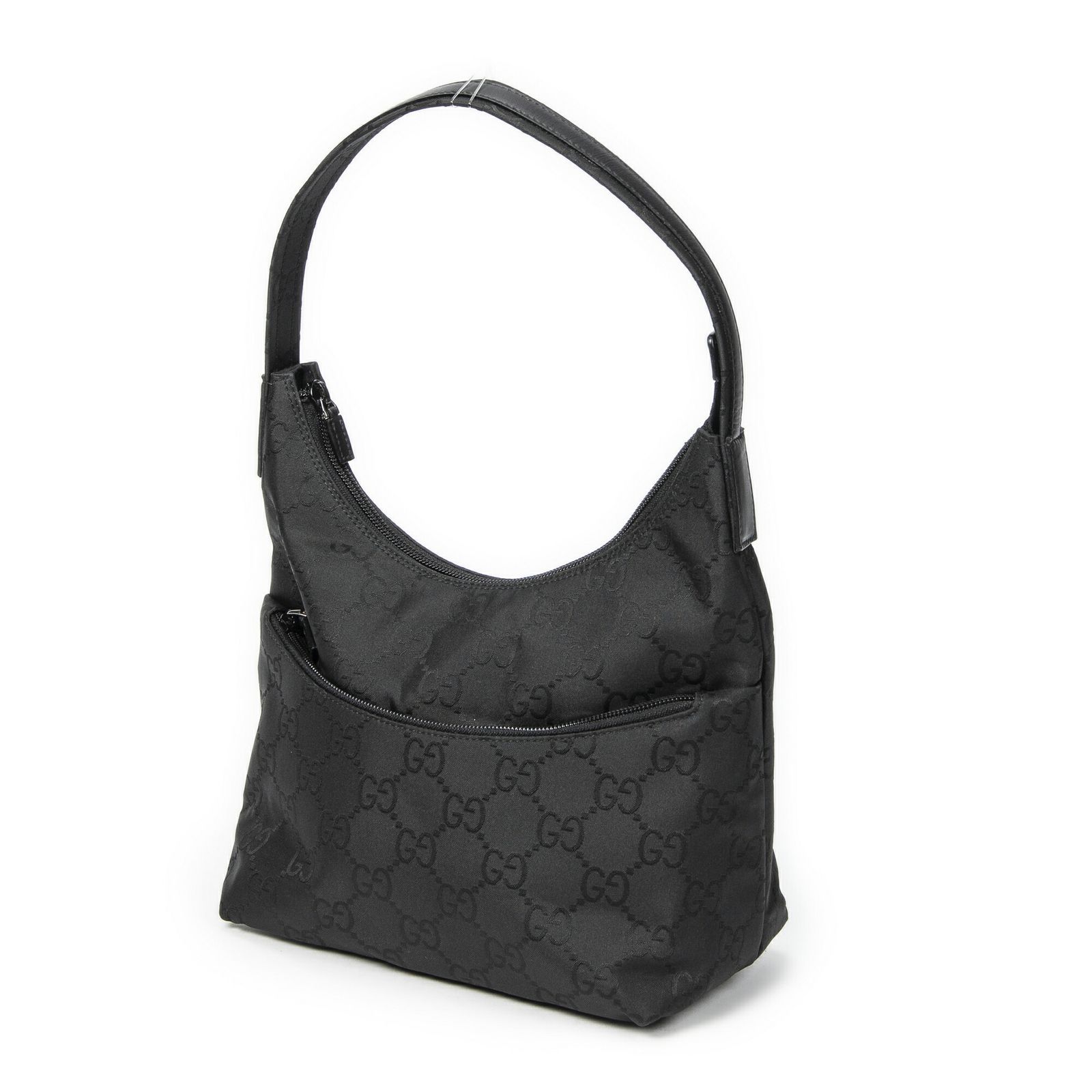 GUCCI グッチフロントスリップポケットホーボー黒GGナイロンキャンバスA