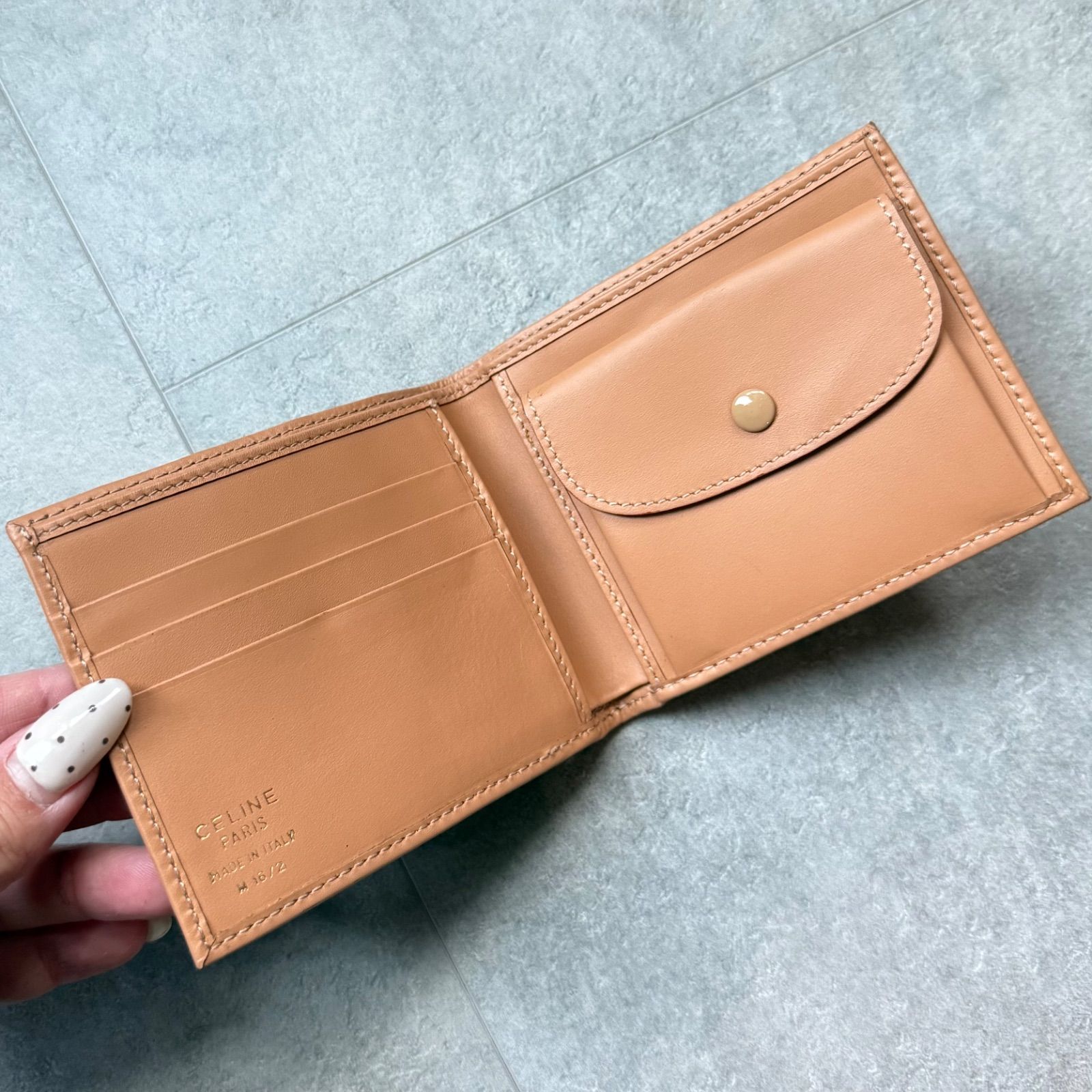 極美品 CELINE セリーヌ 二つ折り財布 マカダム柄 トリオンフ ブラウン