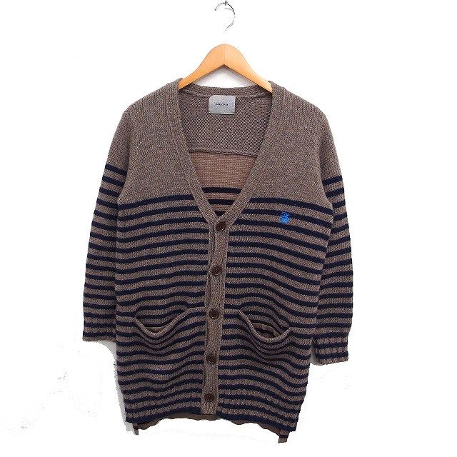 【中古】アンダーカバー UNDERCOVER 11AW ワンポイント刺繍 ボーダー ロング カーディガン カシミヤ混 1 ブラウン アンダーカバー UNDERCOVER 11AW ワンポイント刺繍 ボーダー ロング