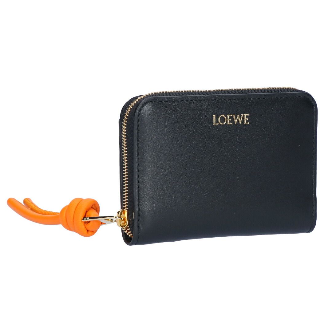 ロエベ LOEWE 小銭入れ コインケース コンパクトウォレット ノット ジップ コインパース 6036 BLACK BRIGHT ORANGE