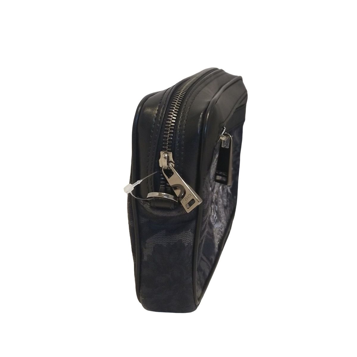 VERSACE ヴェルサーチ セカンドバッグ バロッコ 黒×グレー×シルバー 刺繍 ドラゴン レザー