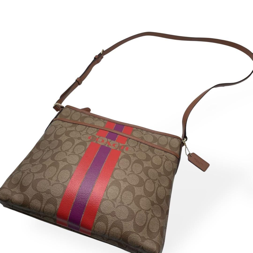 極美品 COACH コーチ シグネチャー ショルダーバッグ PVC レザー