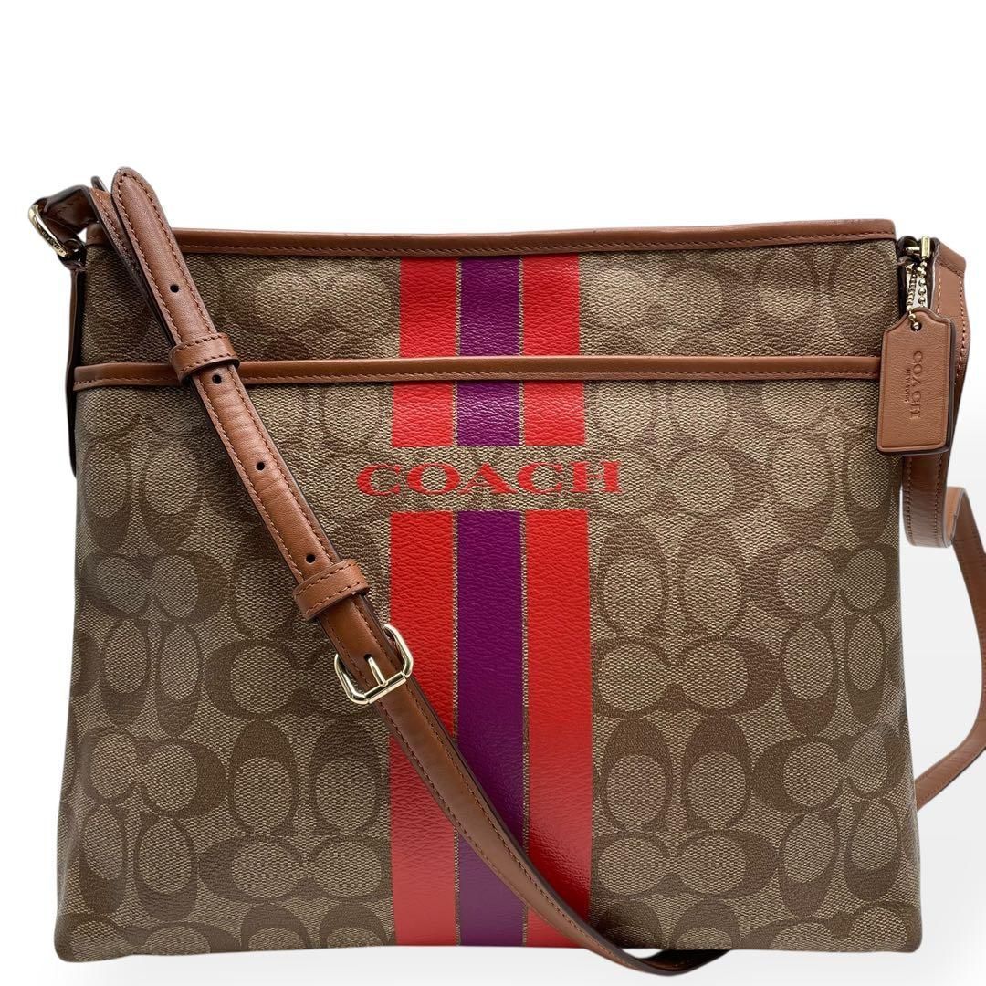 極美品 COACH コーチ シグネチャー ショルダーバッグ PVC レザー