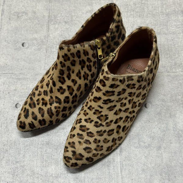 Bianca ハラコレザー レオパード サイドジッパーブーツ ビアンカ リアルレザー ポインテッドトゥ スペイン ユーロ ヨーロッパ YL 2857