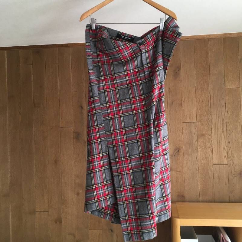 AD 2017 ジュンヤワタナベ JUNYA 変形 ウール チェック スカートS JT-P 020