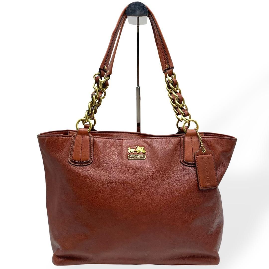 美品 COACH トートバッグ レザー チェーンショルダー ブラウン 肩掛け