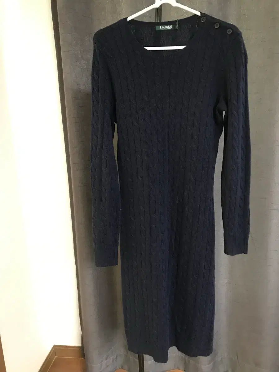 ローレン ラルフローレン ネイビー ケーブル編み ニット ロング ワンピース M