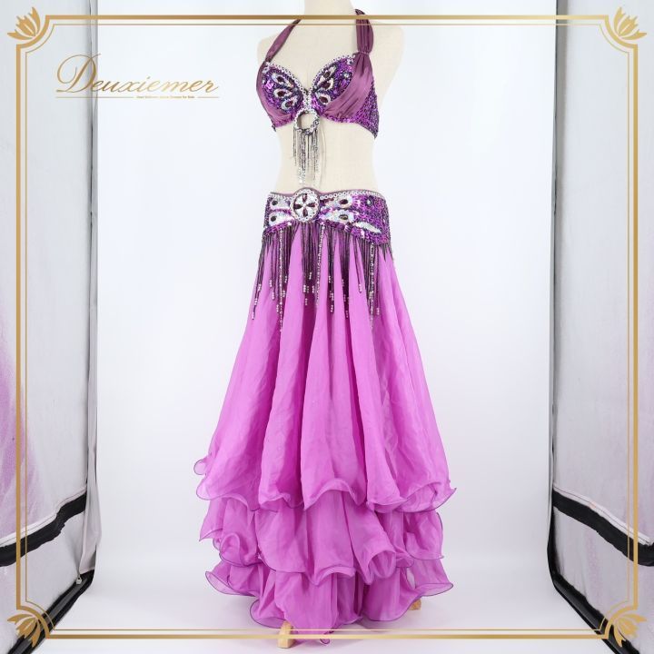 ベリーダンス オリエンタル 衣装 上下セット パープル系 ビーズ ライン