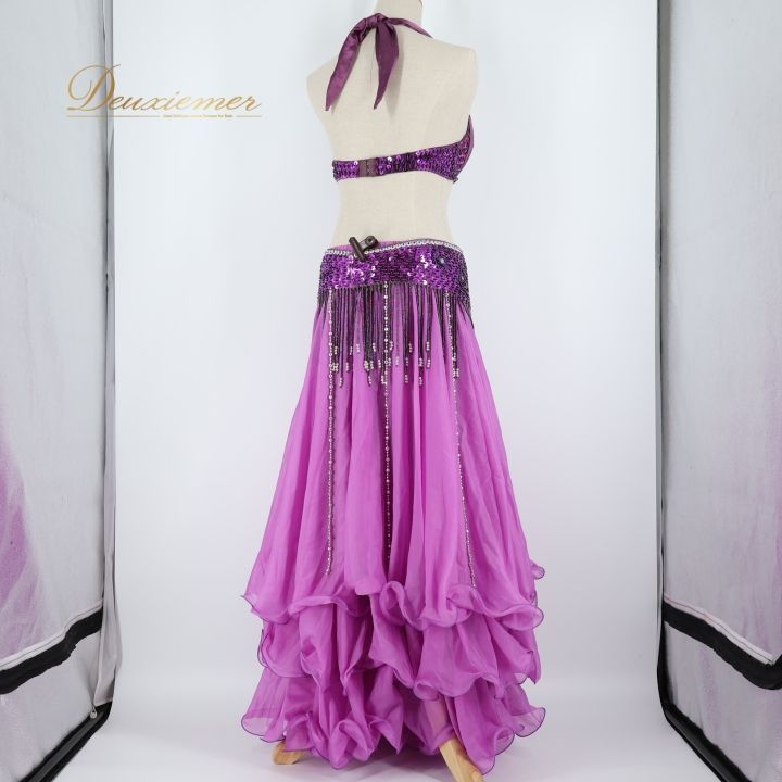 ベリーダンス オリエンタル 衣装 上下セット パープル系 ビーズ ライン