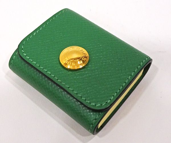 質コニシ HERMES エルメス ポストイット ケース 付箋 カバー レザー 緑 グリーン ゴールド金具 き み m 0178